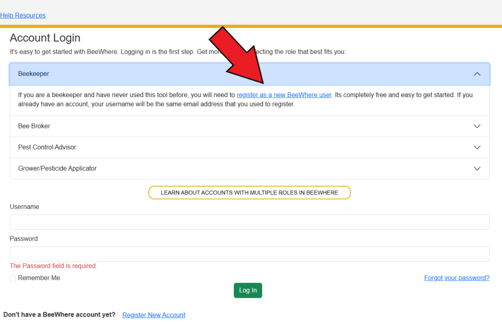 Beewhere account login page