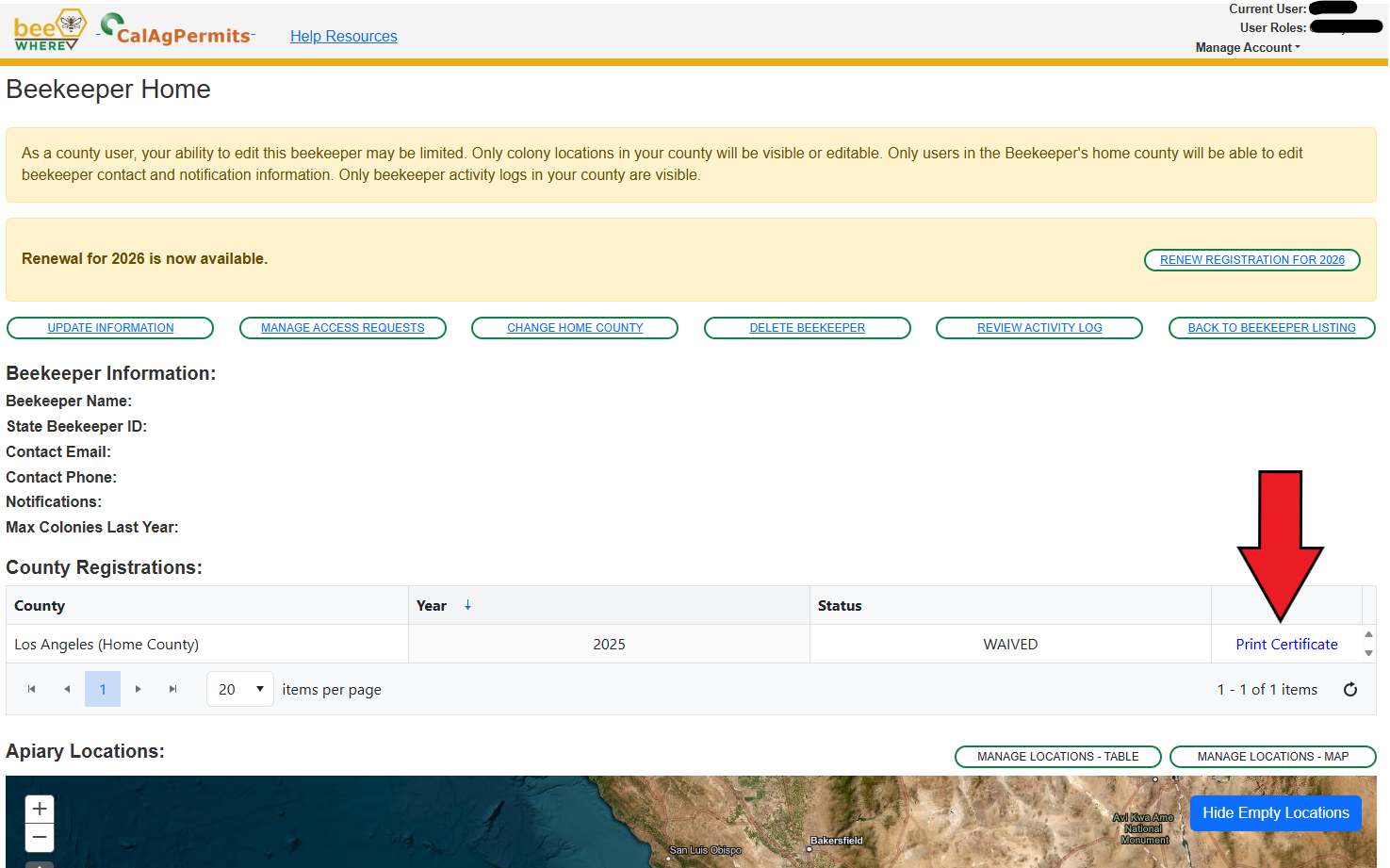 Beewhere print certificate screenshot