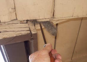 Steel wool filling a gap in the wall